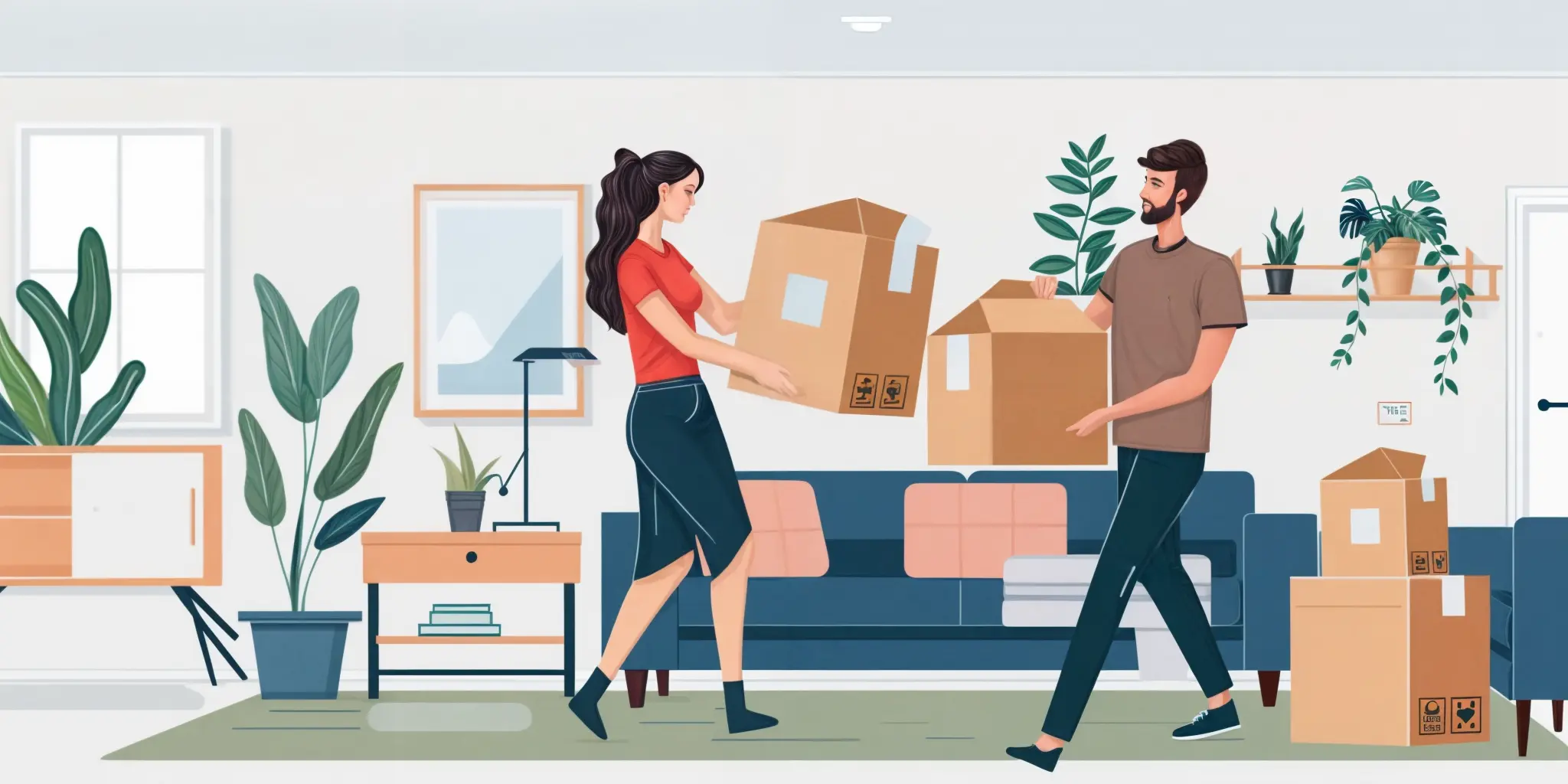 Couple preparing boxes for a move